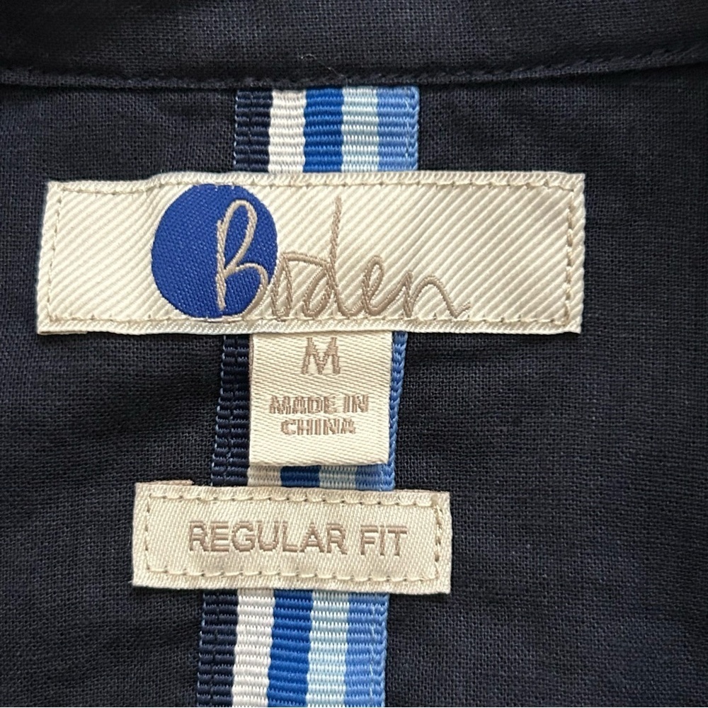 Boden Regular Fit Linen/Cotton Short Sleeve Button Down Navy Shirt - Picture 3 of 7